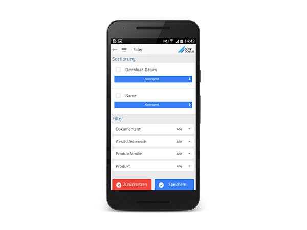 Das Dokumentenarchiv lässt sich komfortabel über Sortier- und Filterfunktionen durchsuchen. Nutzen Sie die Service App als Bibliothek für Ihre wichtigsten Servicedokumente von Dürr Dental!
