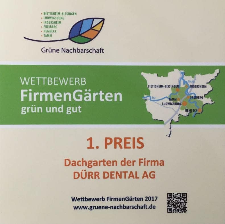 „Grüne Nachbarschaft“ zeichnet den Firmen-Dachgarten von Dürr Dental aus