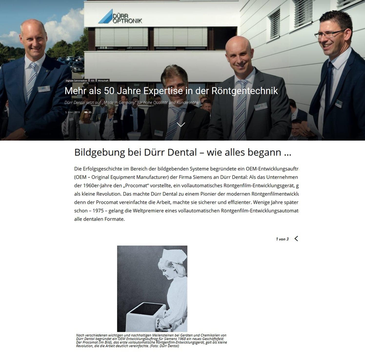 Mehr als 50 Jahre Expertise in der Röntgentechnik - Dürr Dental setzt auf „Made in Germany“ für hohe Qualität und Kundennähe